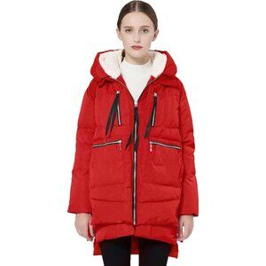 Women's Thickened Red Clothing Down Vest Jacket Warm Fleece Lined Hood Coat